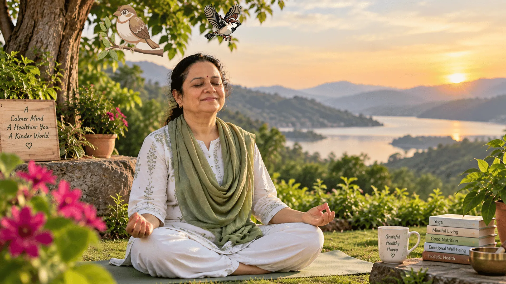 Peaceful wellness setting with natural elements